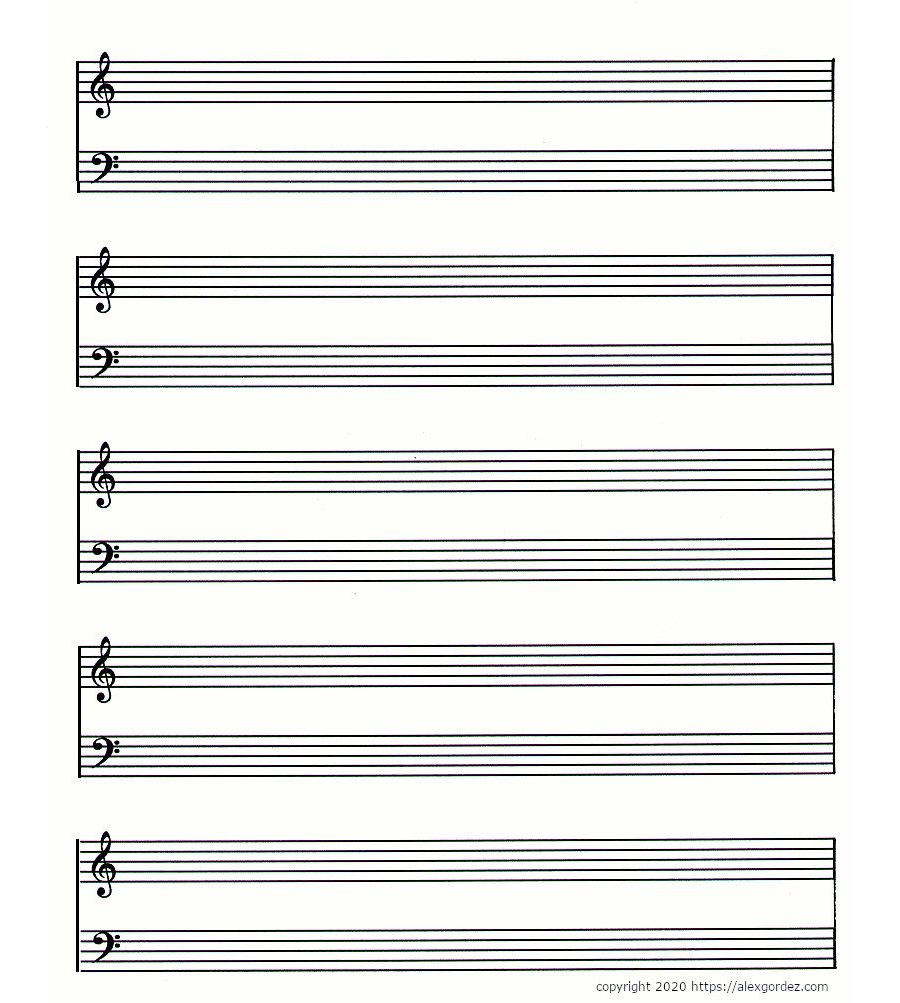 Alex Gordez Guitarist | Blank Printable Treble And Bass Clef Sheet Music