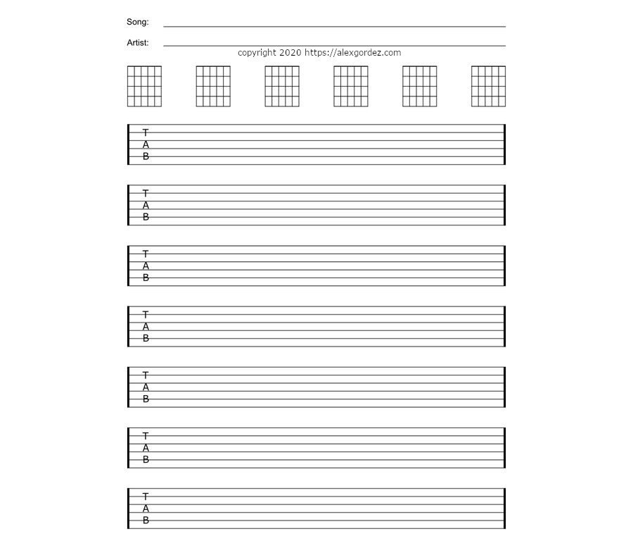 Alex Gordez Guitarist | Blank Printable Guitar Tablature Sheet Music